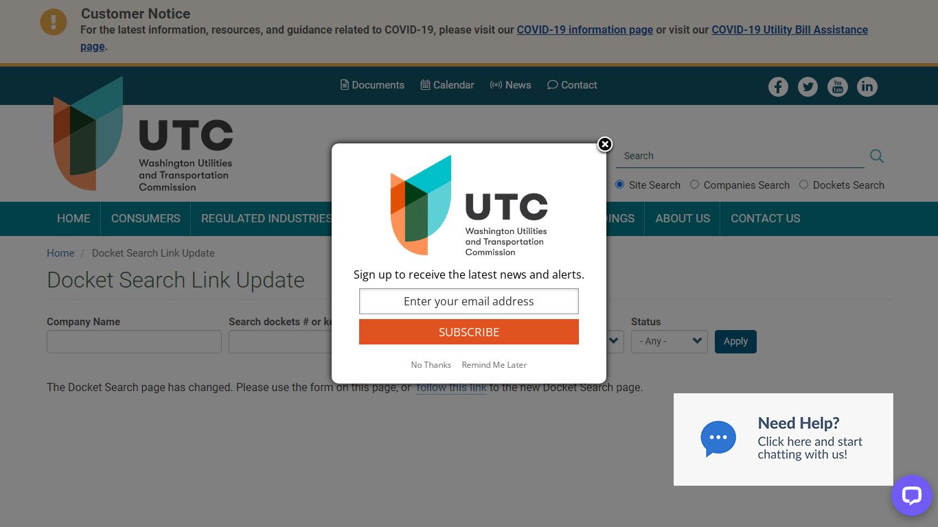 Docket Search Link Update - Washington Utilities and Transportation ...